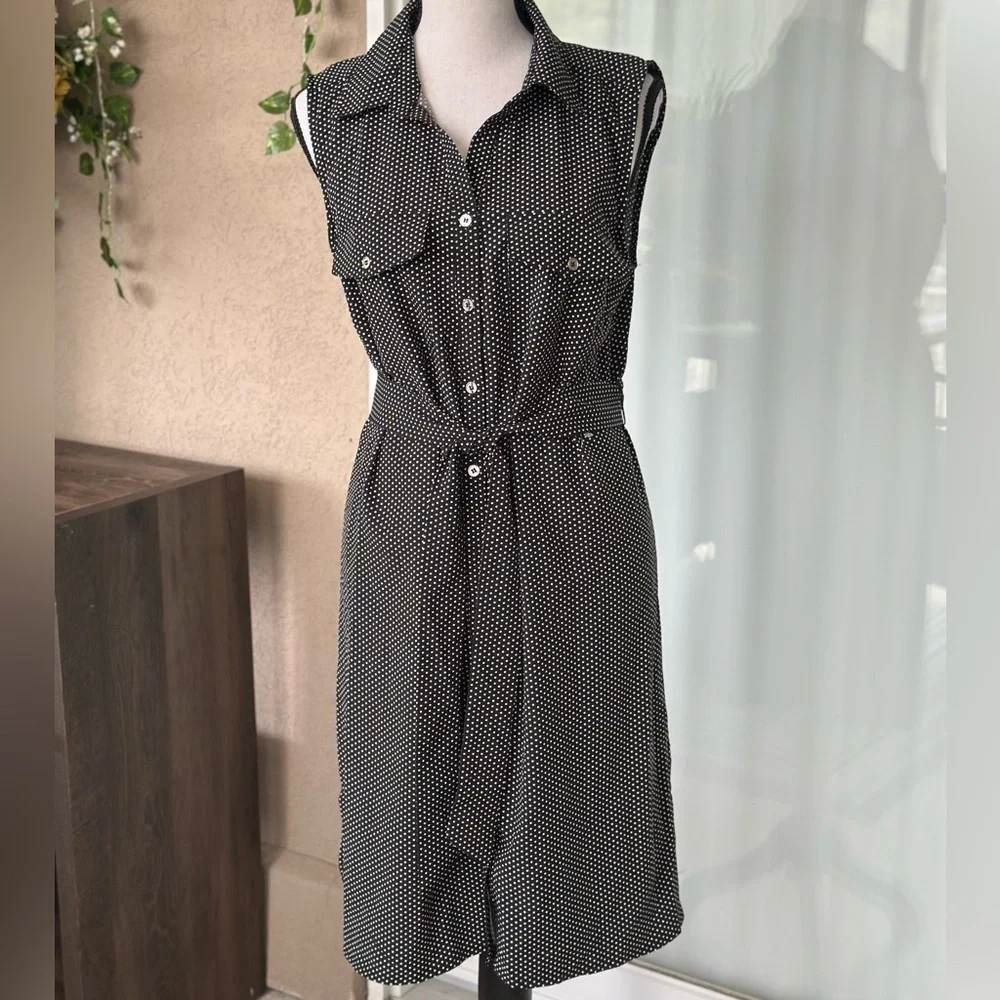 NWOT NY Collection Sleeveless Point Collar Self Belted Shirt Dress - Picture 3 of 10